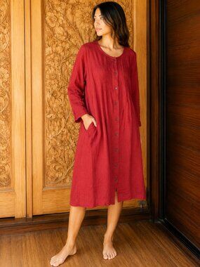 MELA Red Handwoven Cotton Shirt Dress